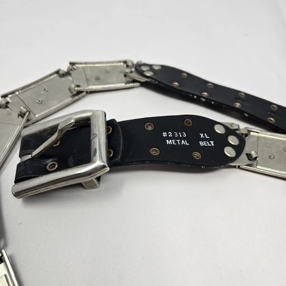 Black Leather Studded XL Mens Belt Linked Silver Tone 3d Green Marijuana Leafs